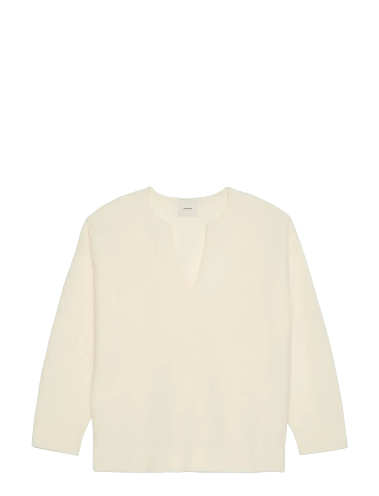 BOILED WOOL LS V NECK TOP - WHITE GREIGE