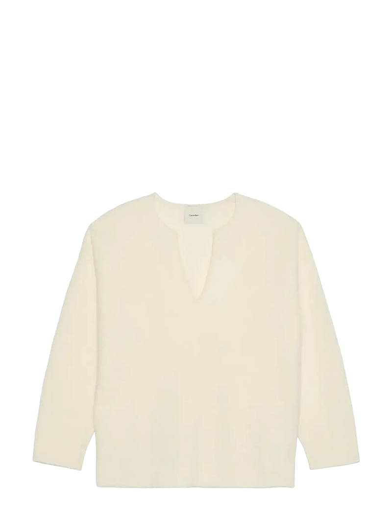 Calvin Klein - BOILED WOOL LS V NECK TOP - pullover - white greige - 1