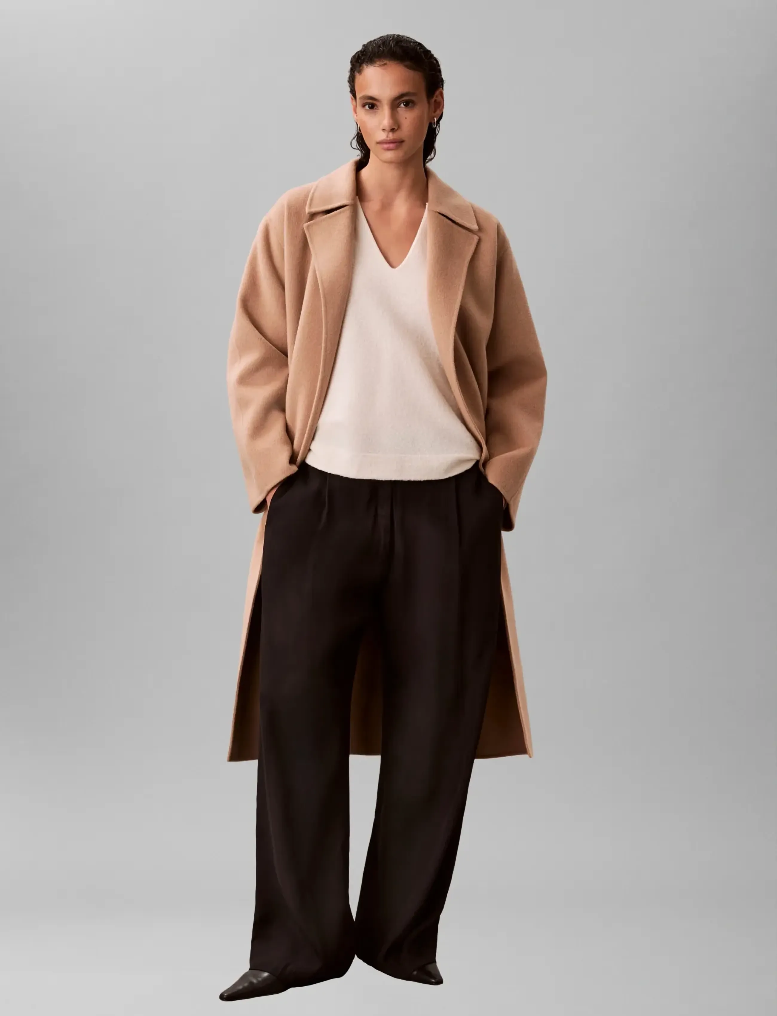 Calvin Klein - BOILED WOOL LS V NECK TOP - striktrøjer - white greige - 5
