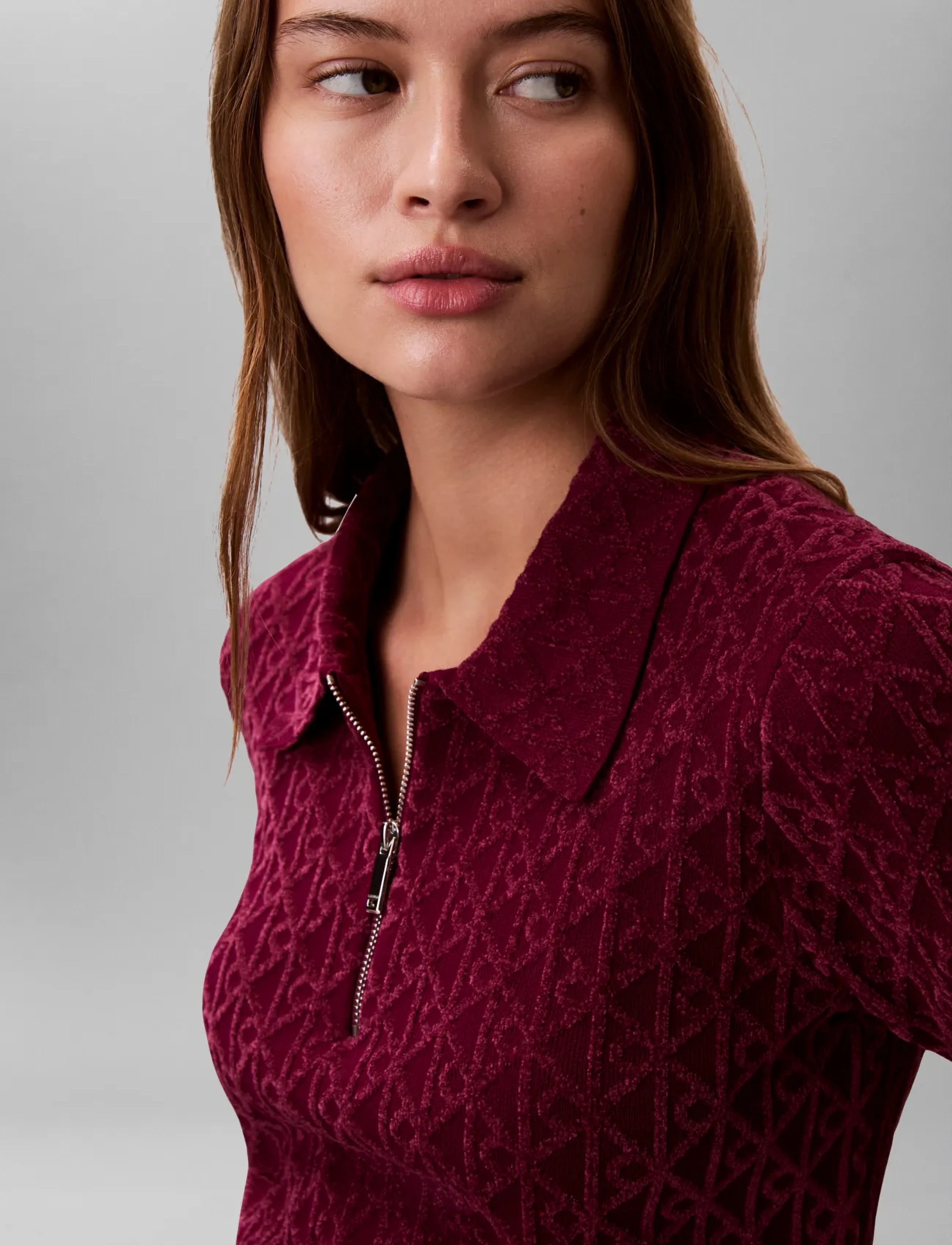 Calvin Klein AOP Textured SS Top - Birthday - BERRY GLAZE COMBO / burgundy