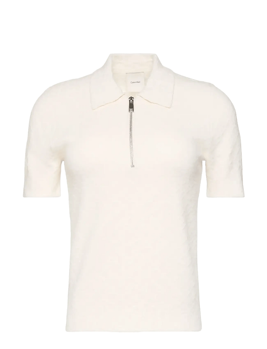 Calvin Klein - AOP Textured SS Top - striktrøjer - white greige combo - 1