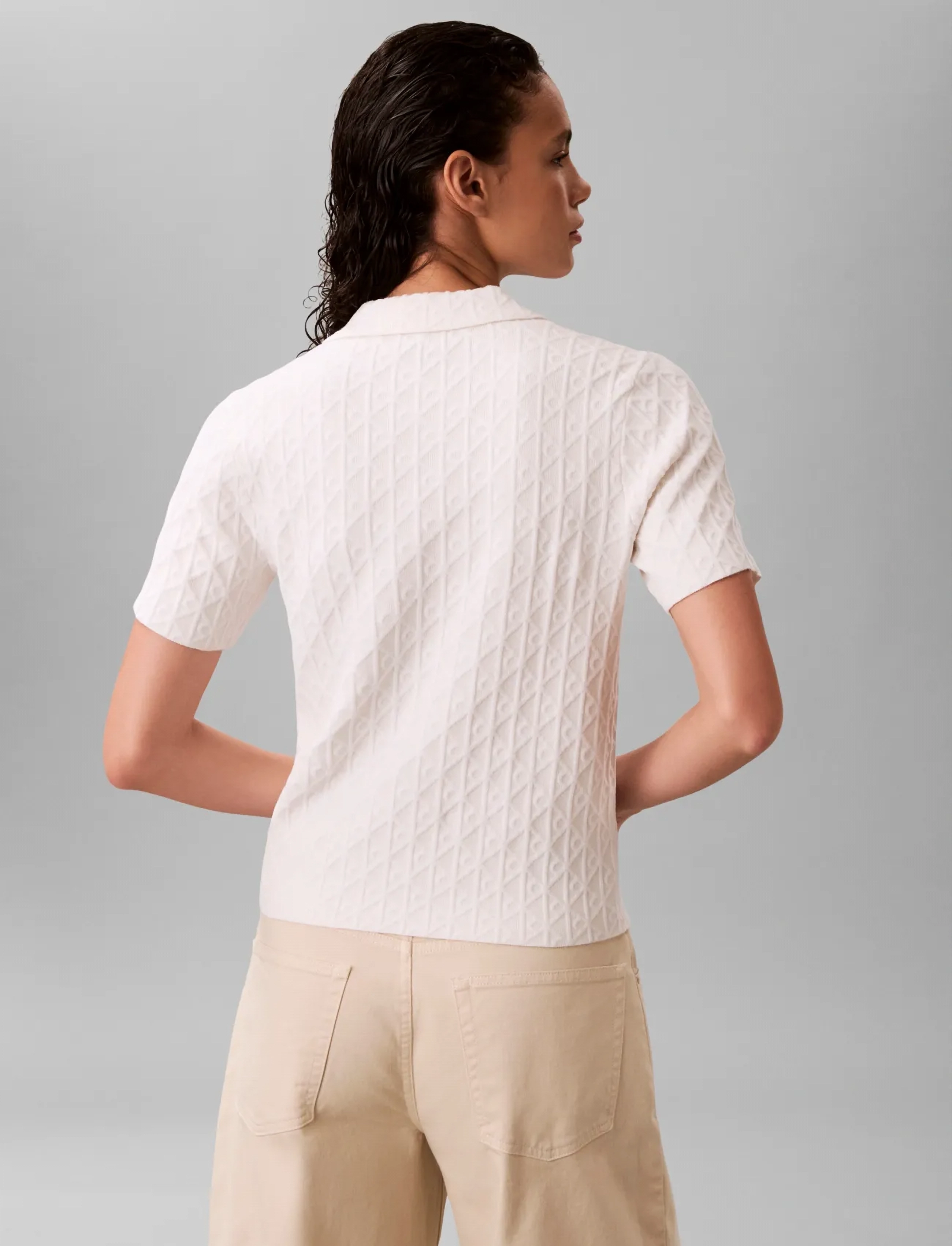 Calvin Klein - AOP Textured SS Top - peysur - white greige combo - 2