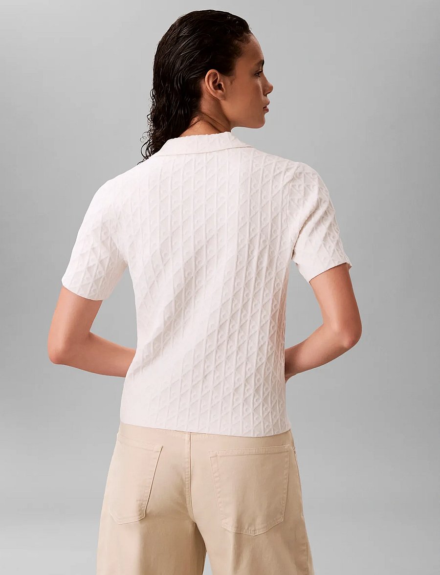 Calvin Klein - AOP Textured SS Top - striktrøjer - white greige combo - 2