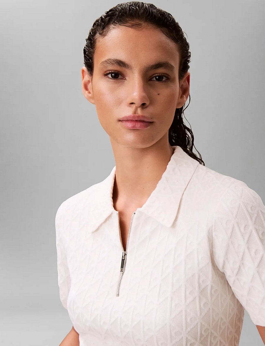 Calvin Klein - AOP Textured SS Top - striktrøjer - white greige combo - 4