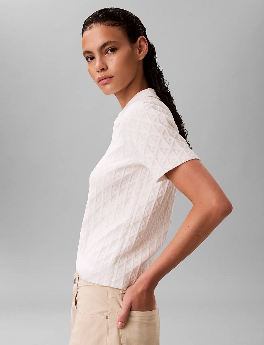 Calvin Klein - AOP Textured SS Top - striktrøjer - white greige combo - 5