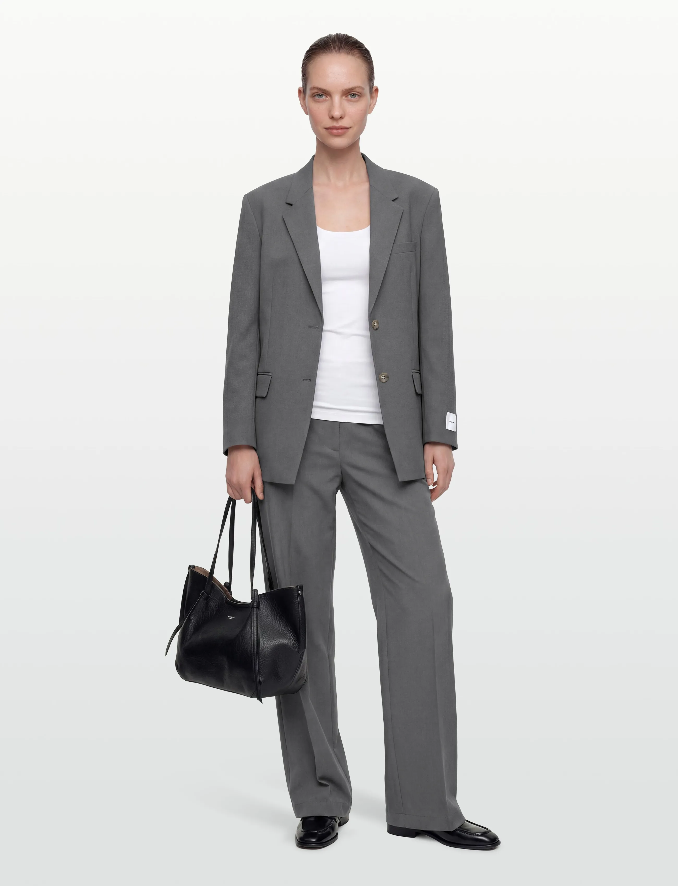 Calvin Klein Strecth Suiting Oversized Blazer, 32, Grey, Blazere > Enkeltradede Blazere, Dame