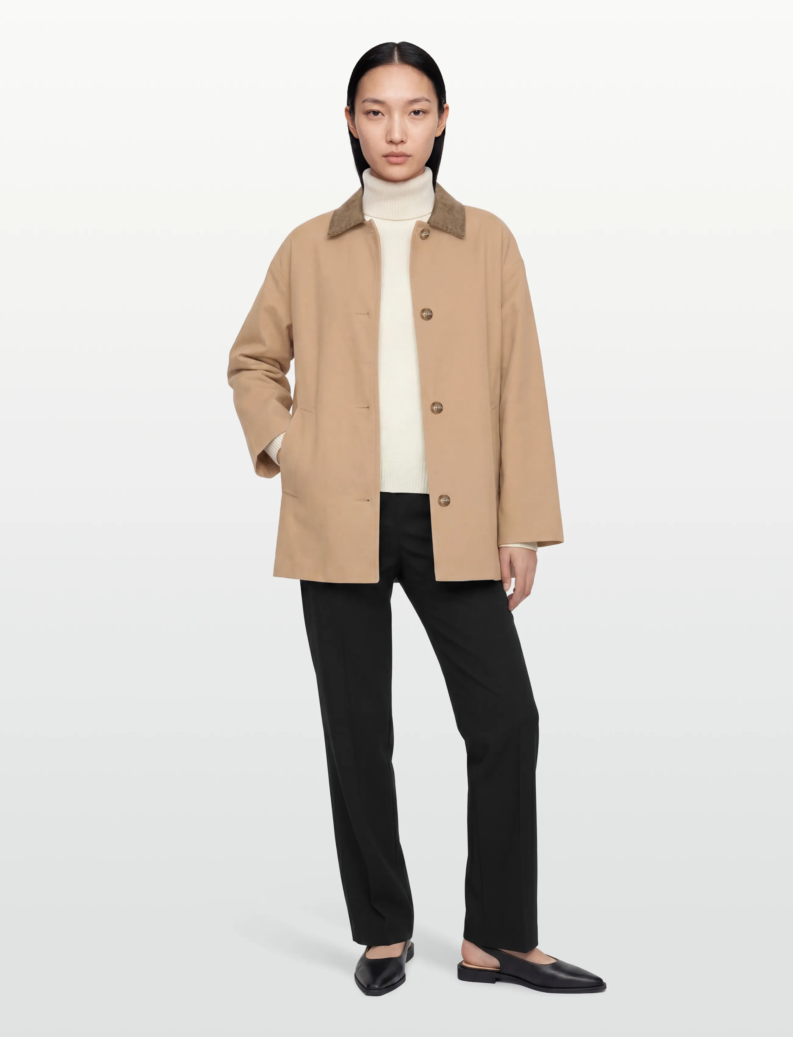 Calvin Klein Cotton Short Mac Coat, Kvinder, Kort Mac Frakke, Beige, Str: S