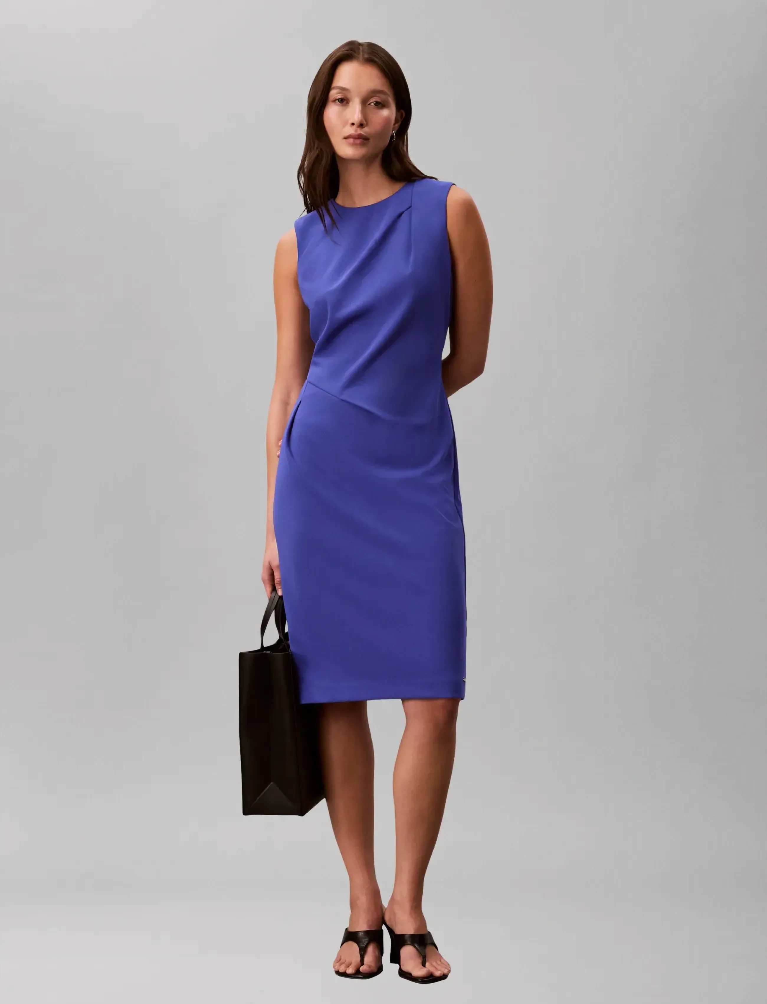 Calvin Klein Scuba Crepe Sl Knee Length Dress, XL, Dresses, Blau - Knee-length & Midi, Frauen