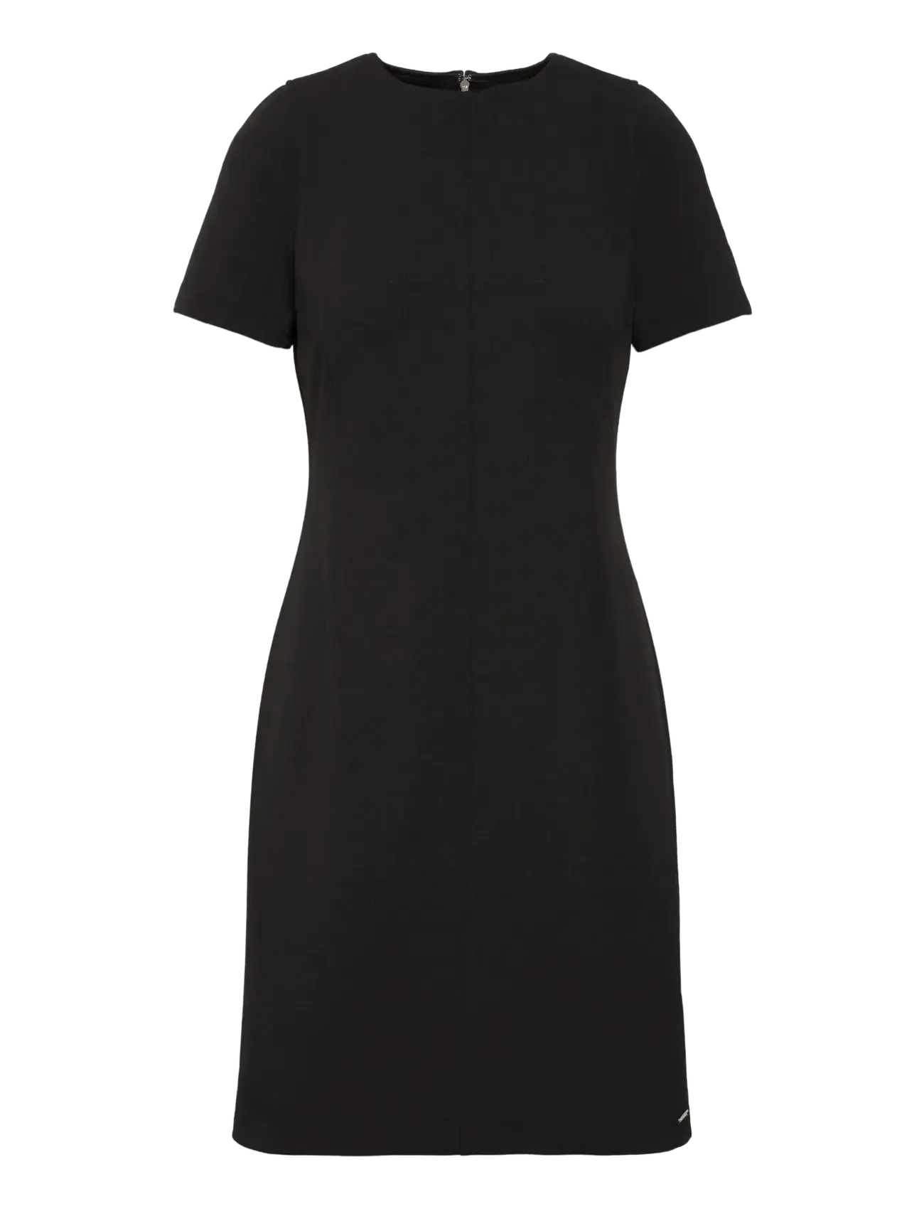 SCUBA CREPE KNEE LENGTH SS DRESS - BLACK