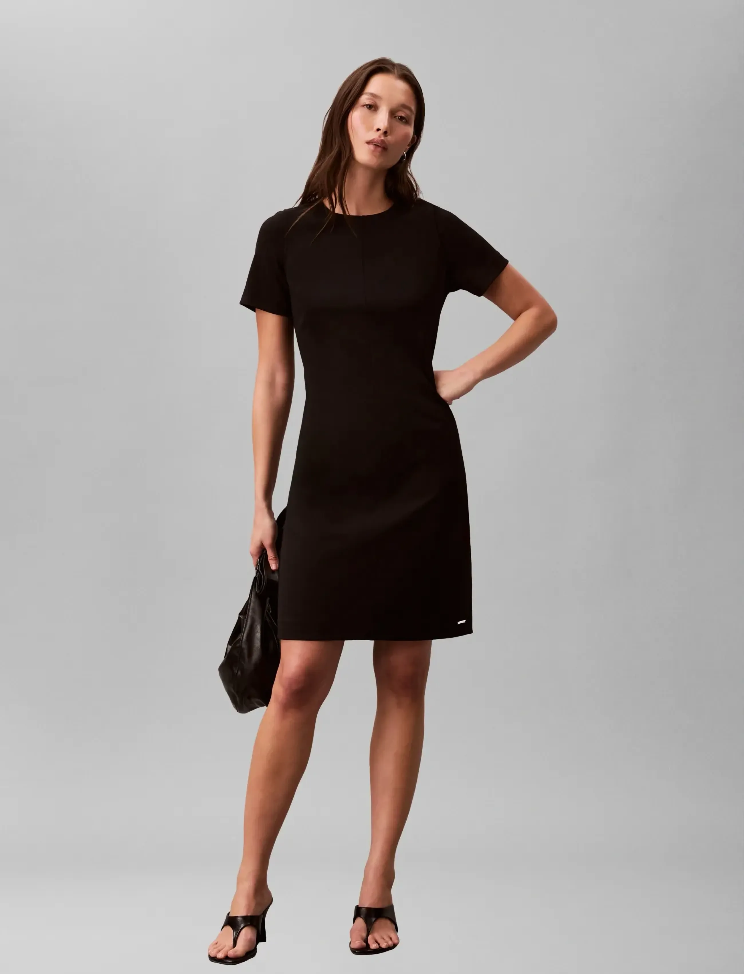 Calvin Klein Scuba Crepe Knee Length Ss Dress, XL, Dresses, Schwarz - Knee-length & Midi, Frauen