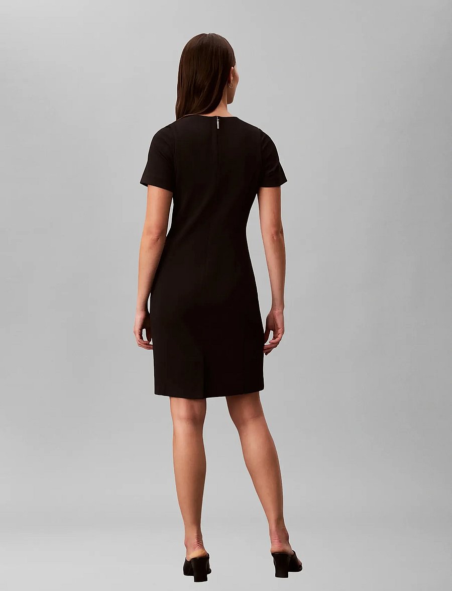 Calvin Klein - SCUBA CREPE KNEE LENGTH SS DRESS - midikleider - black - 2