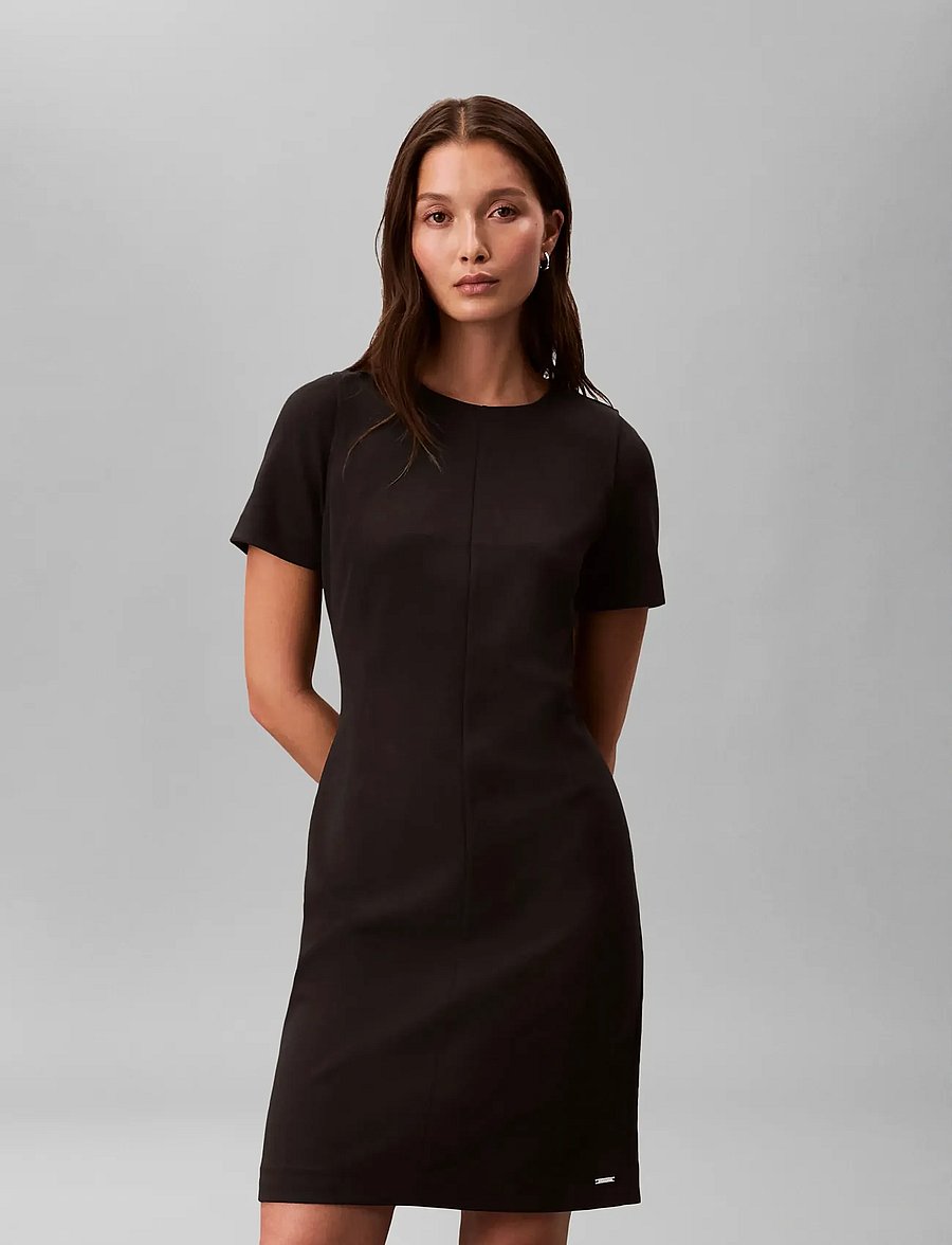 Calvin Klein - SCUBA CREPE KNEE LENGTH SS DRESS - midikleider - black - 3