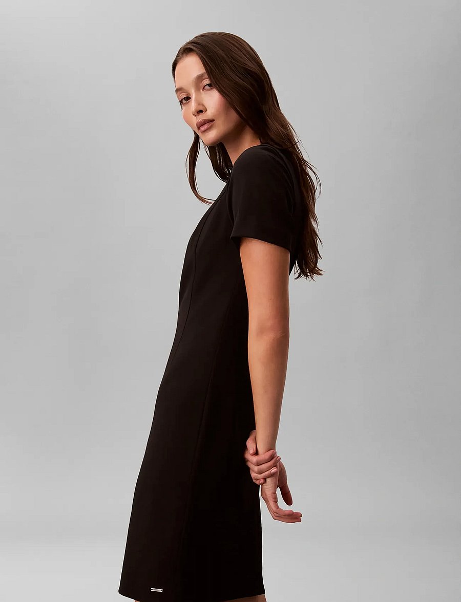 Calvin Klein - SCUBA CREPE KNEE LENGTH SS DRESS - midikleider - black - 5