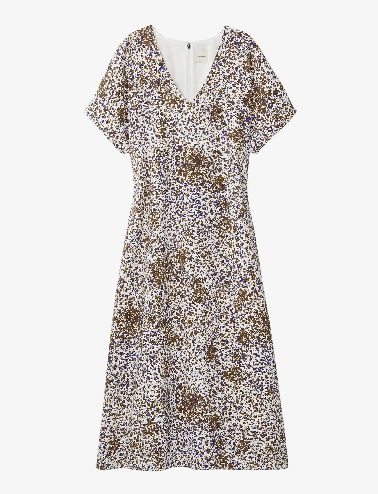Calvin Klein - PRINTED CREPE V NECK SS MIDI DRE - sommerkjoler - sepia flecked animal print - 1