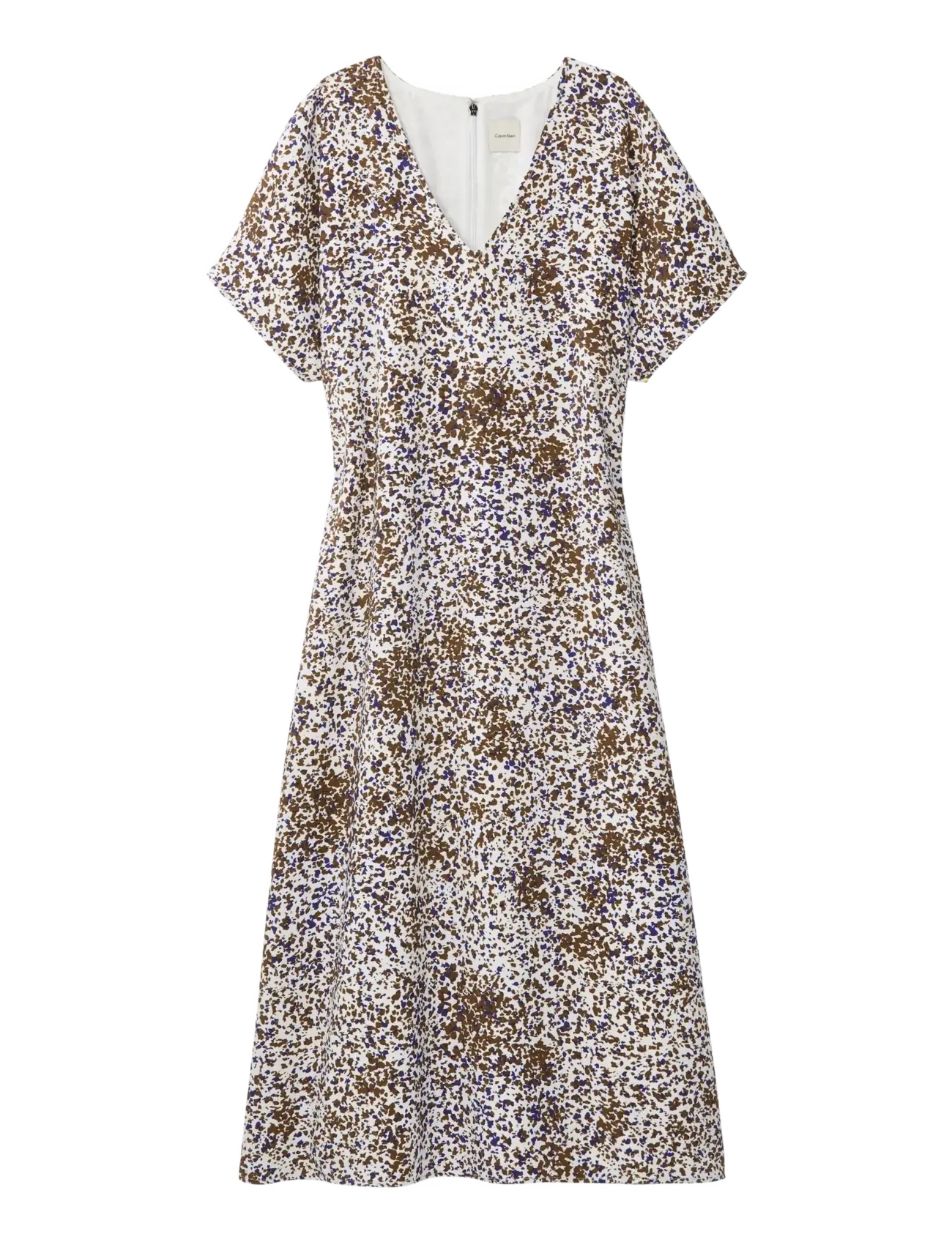 Calvin Klein PRINTED CREPE V NECK SS MIDI DRE - Jurken - SEPIA FLECKED ANIMAL PRINT / multi