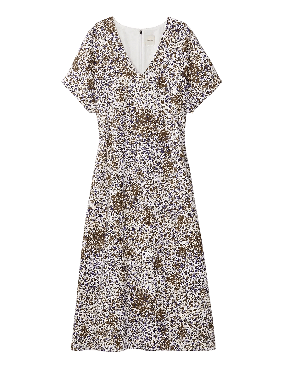 Calvin Klein - PRINTED CREPE V NECK SS MIDI DRE - sommerkleider - sepia flecked animal print - 1