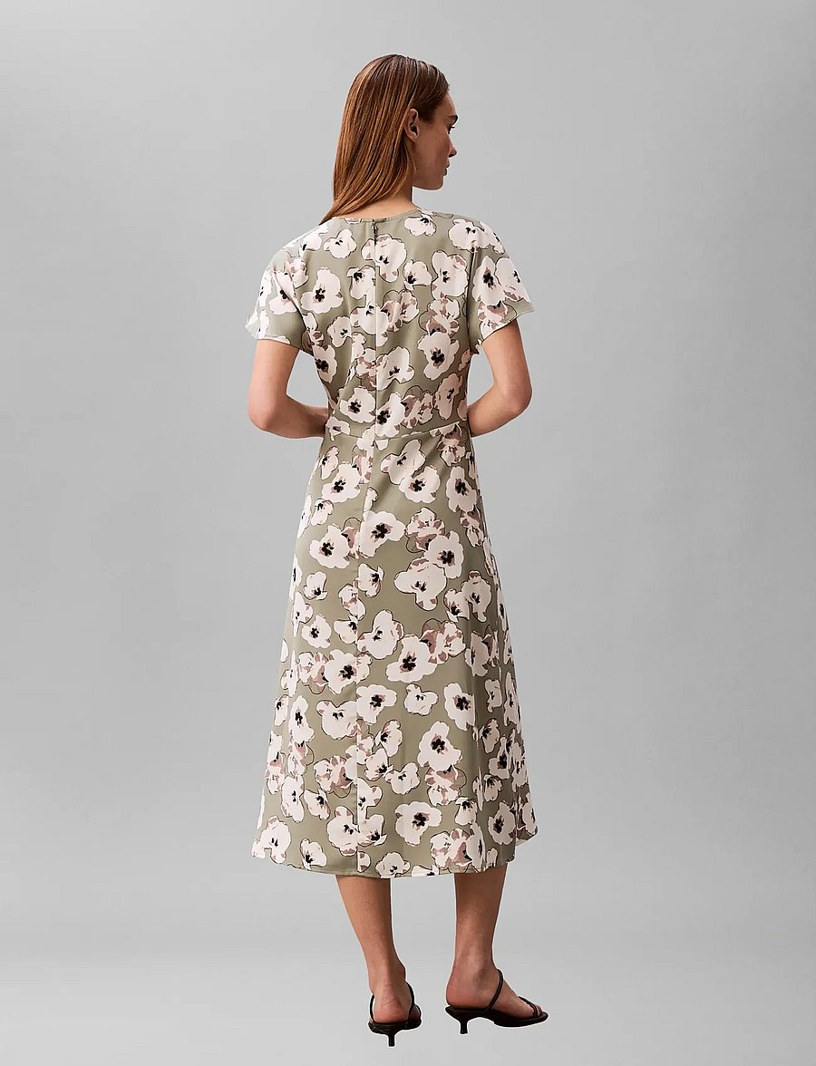 Calvin Klein - MATTE SATIN SS MIDI DRESS - suvekleidid - shadow buttercup floral print - 2