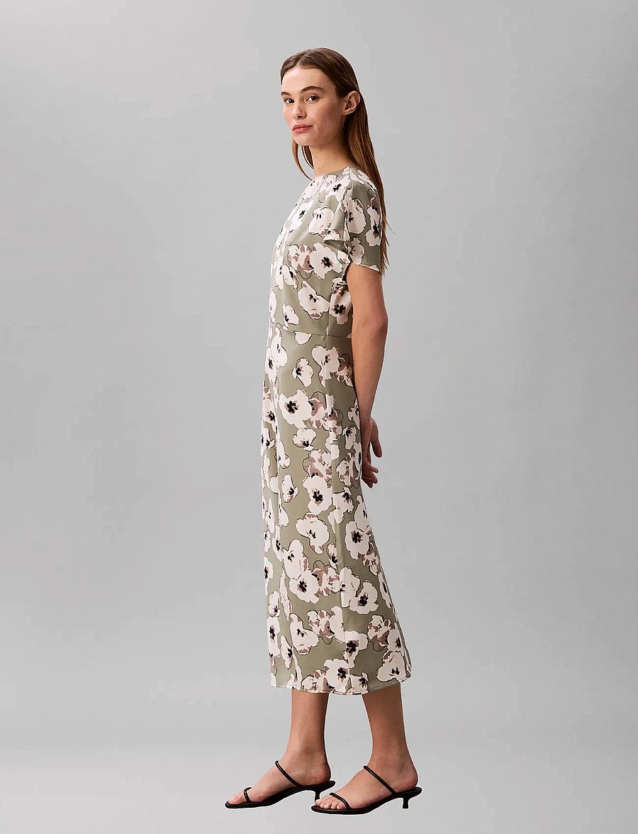 Calvin Klein - MATTE SATIN SS MIDI DRESS - suvekleidid - shadow buttercup floral print - 3