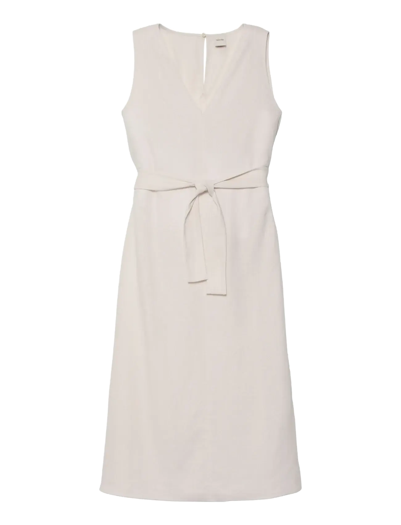 CALVIN KLEIN Linen V Neck Ärmellos Kleid Cream - S - Damen