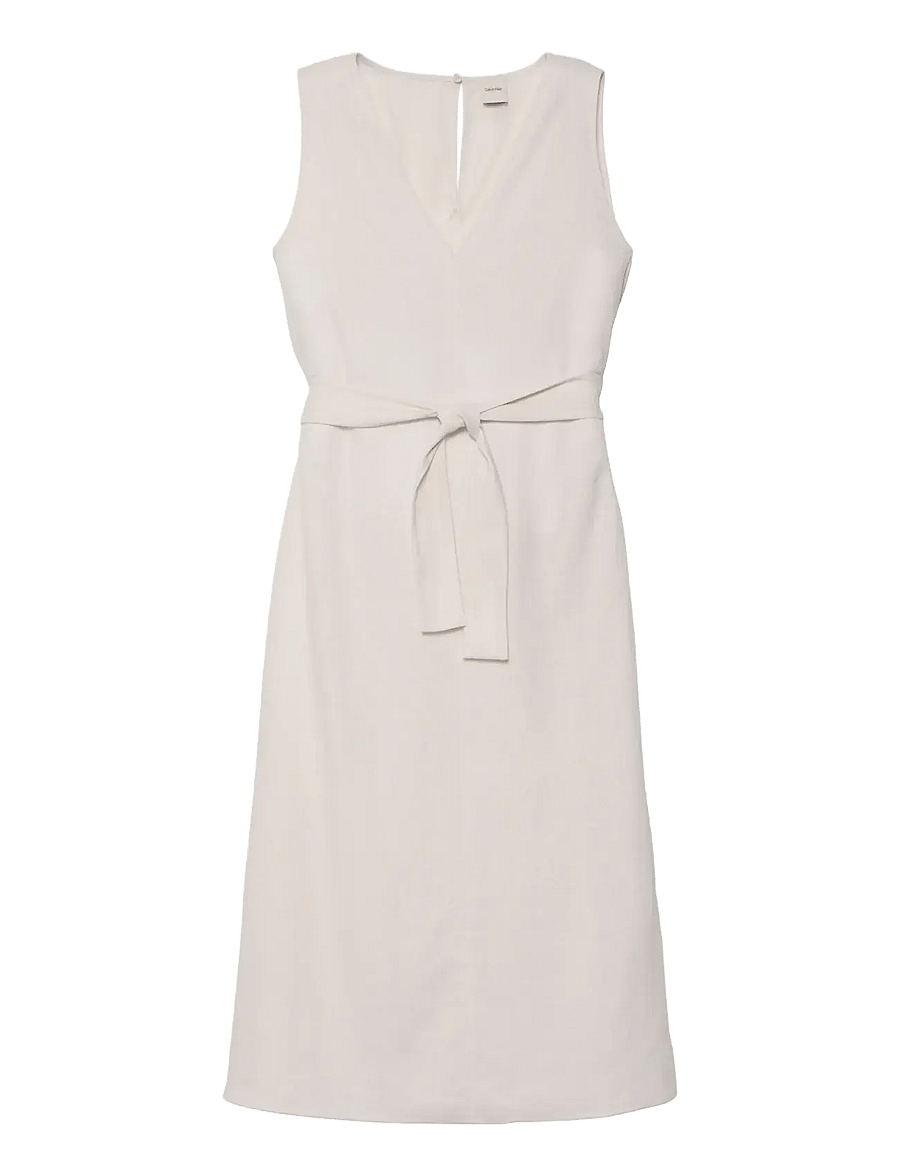 Calvin Klein - LINEN V NECK SLEEVELESS DRESS - sommerkjoler - white sand - 1