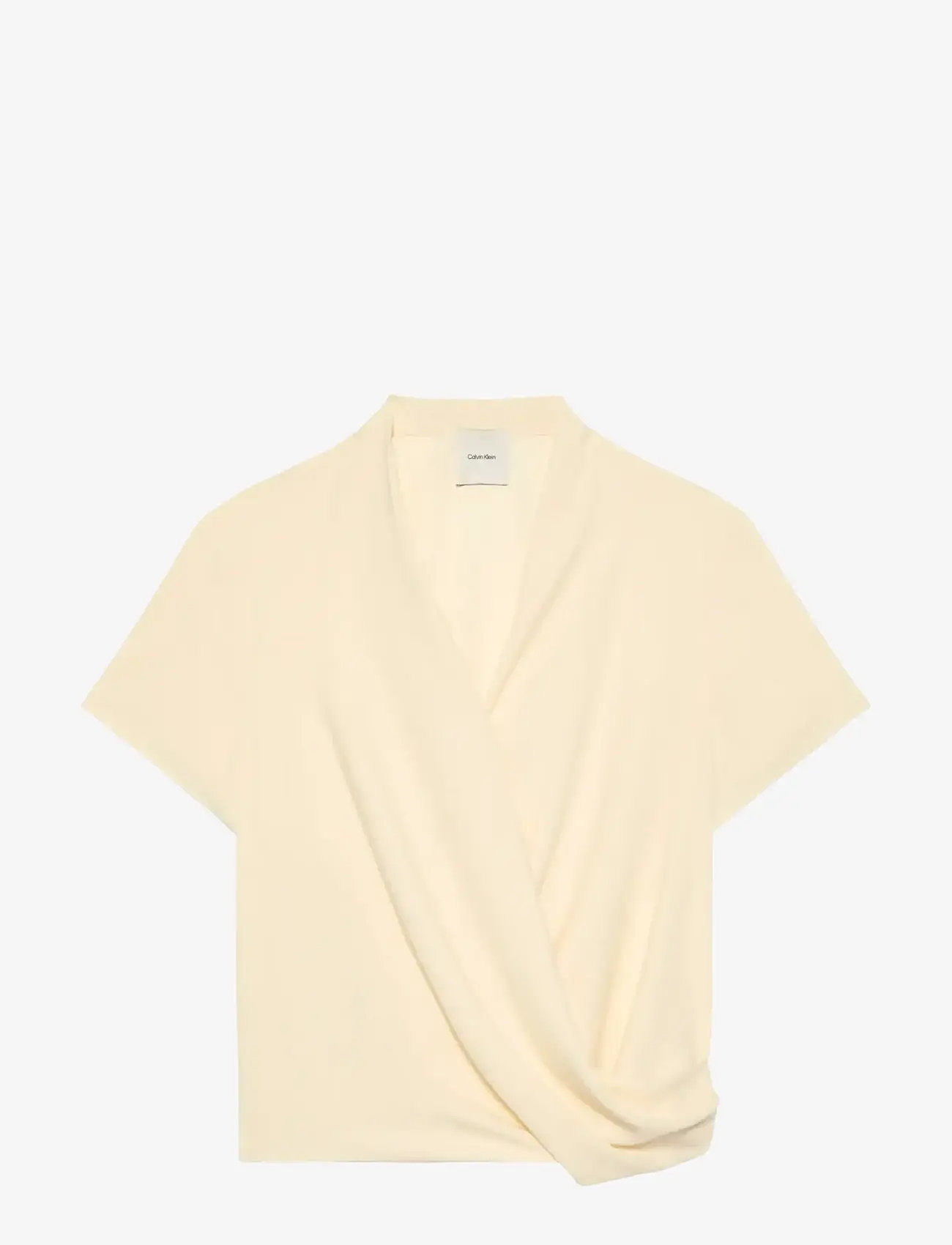Calvin Klein - CREPE SS DRAPED WRAP TOP - short-sleeved blouses - vanilla custard - 1