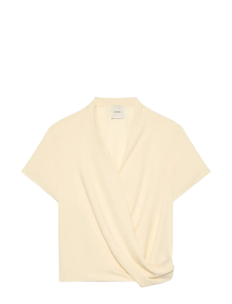 Calvin Klein - CREPE SS DRAPED WRAP TOP - short-sleeved blouses - vanilla custard - 1