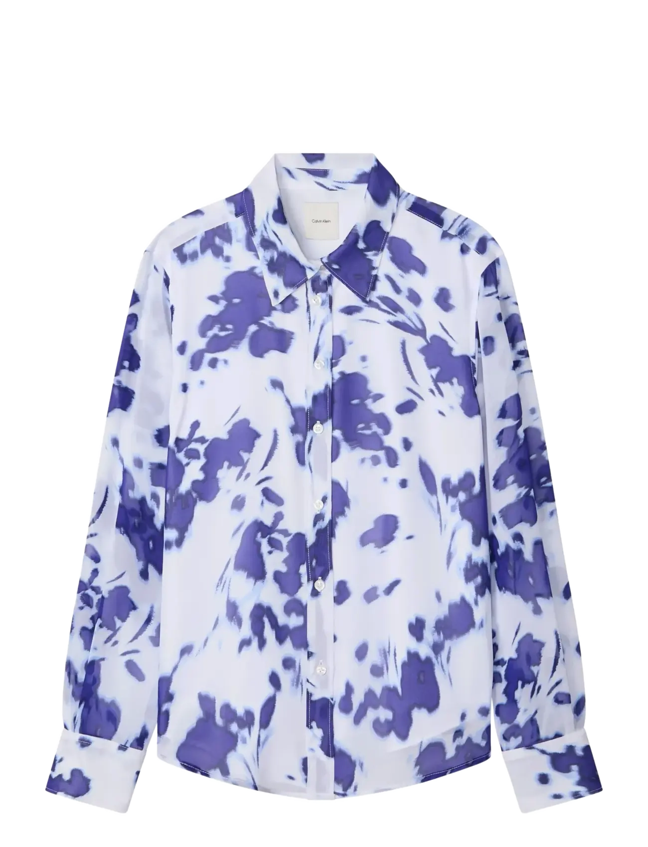 PRINTED POLY CHIFFON RELAXED BUT - BRILLIANT WHITE SWEPT FLORAL PRINT