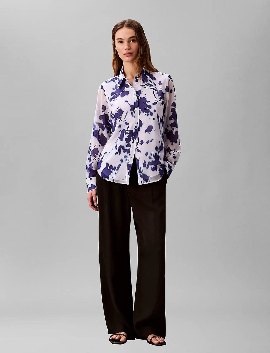 Calvin Klein - PRINTED POLY CHIFFON RELAXED BUT - långärmade skjortor - brilliant white swept floral print - 0