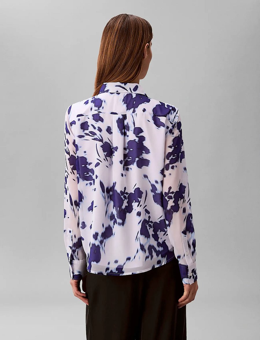 Calvin Klein - PRINTED POLY CHIFFON RELAXED BUT - långärmade skjortor - brilliant white swept floral print - 2