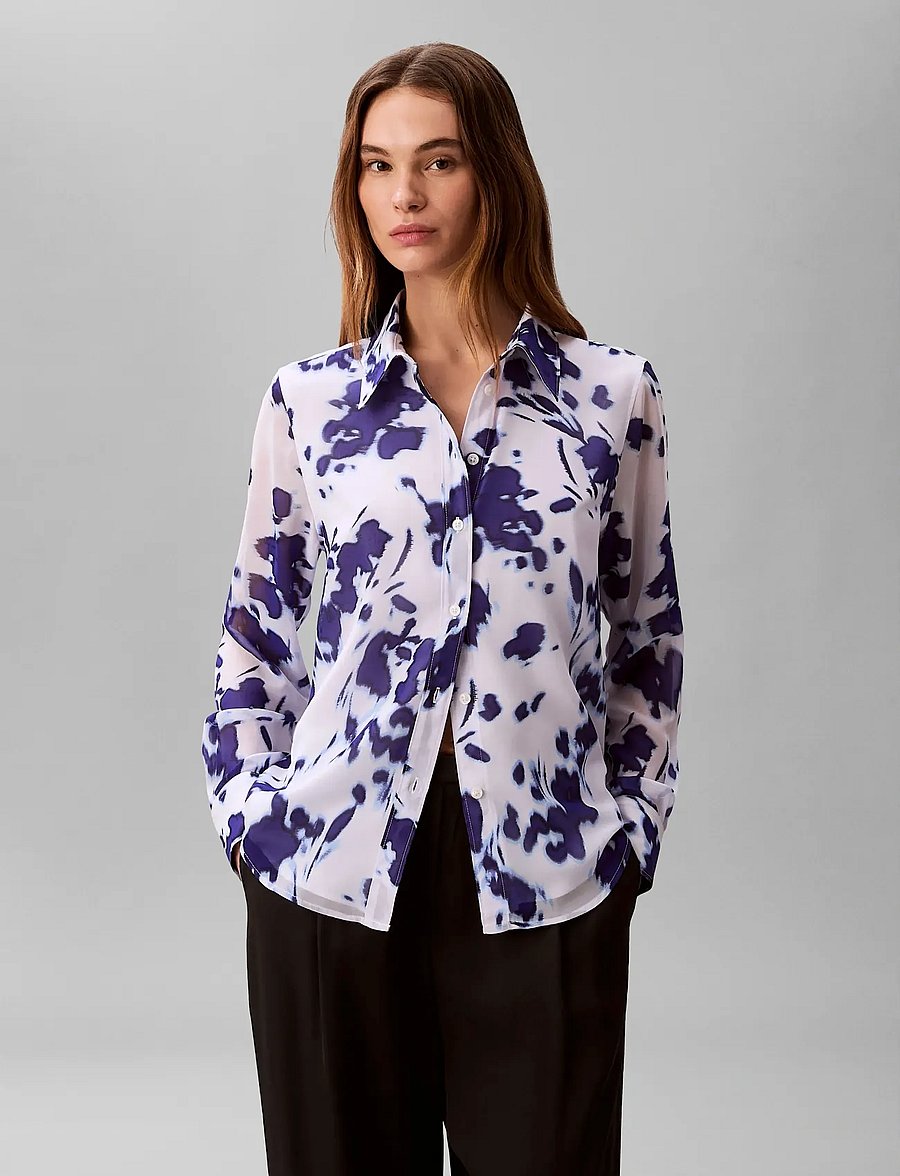 Calvin Klein - PRINTED POLY CHIFFON RELAXED BUT - långärmade skjortor - brilliant white swept floral print - 3