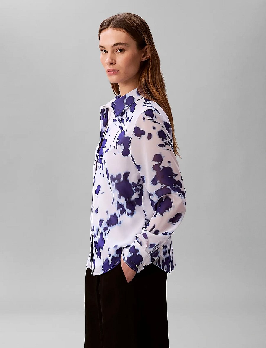 Calvin Klein - PRINTED POLY CHIFFON RELAXED BUT - långärmade skjortor - brilliant white swept floral print - 4