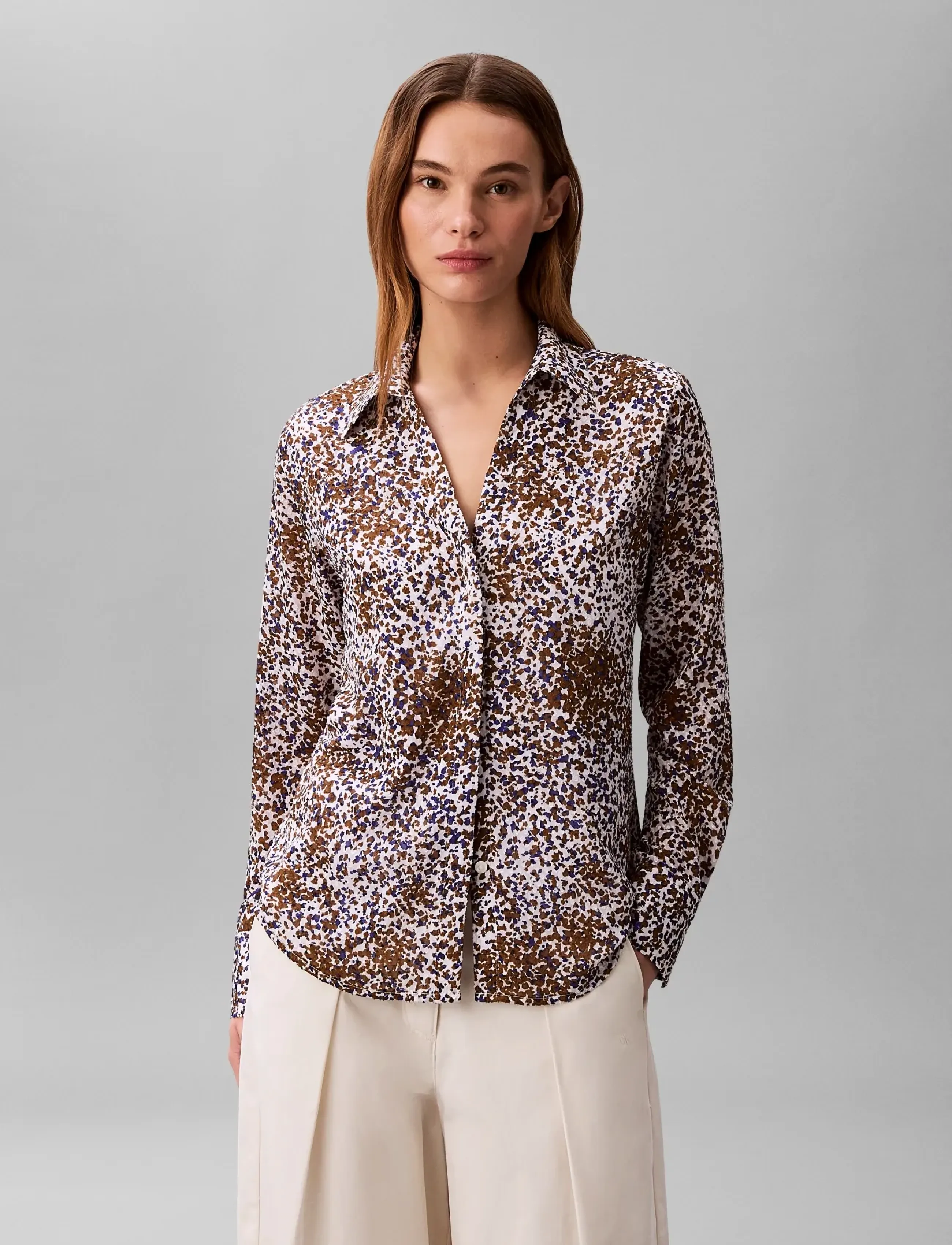 Calvin Klein - PRINT﻿ED FIL COUPE FITTED SHIRT - langärmlige hemden - sepia flecked animal print - 3