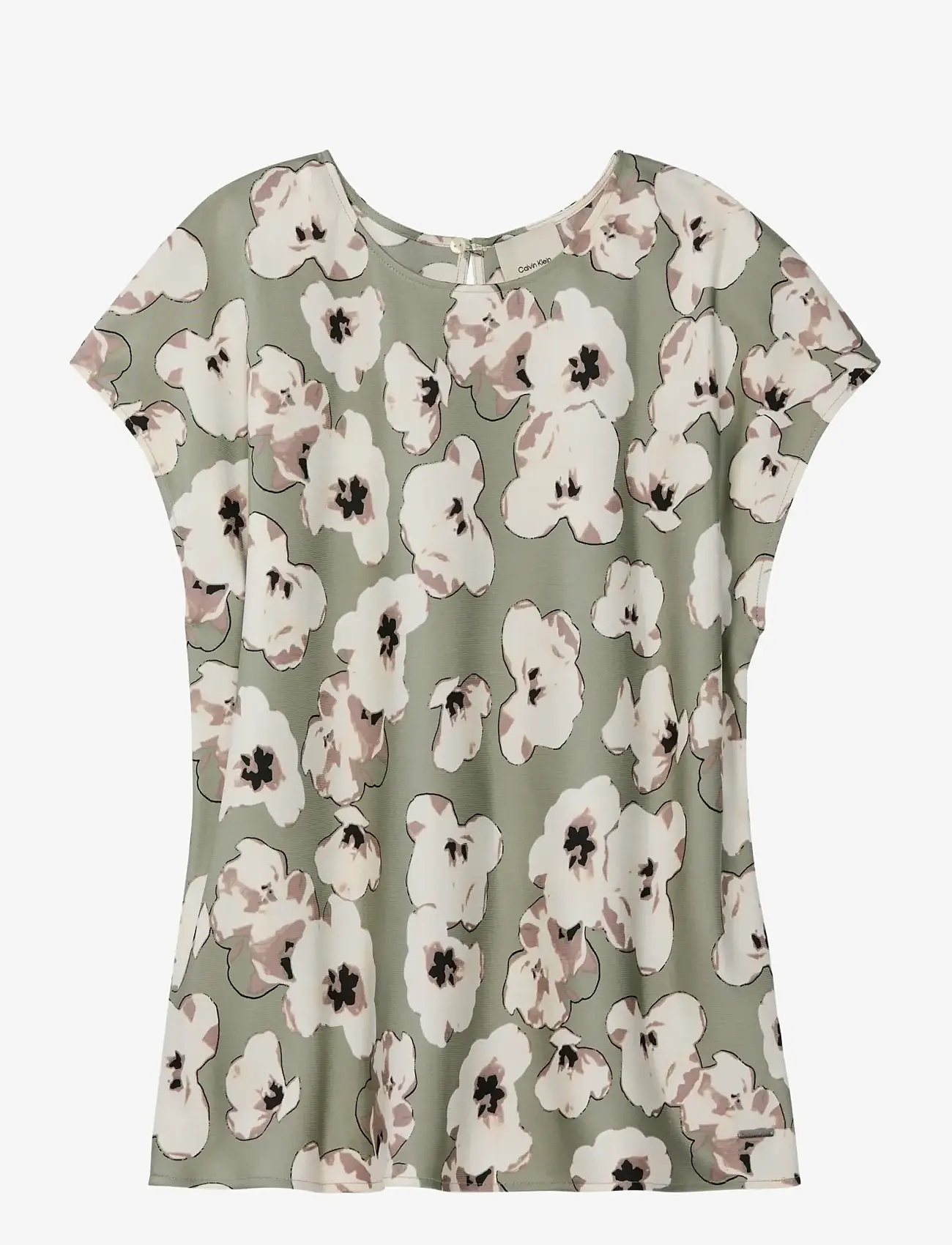 Calvin Klein - PRINTED MATTE SATIN SHEATH TOP - blouses met korte mouwen - shadow buttercup floral print - 1