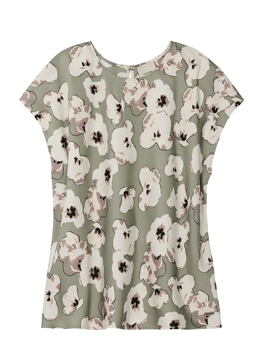 Calvin Klein - PRINTED MATTE SATIN SHEATH TOP - lyhythihaiset puserot - shadow buttercup floral print - 1