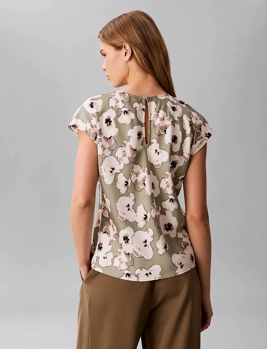 Calvin Klein - PRINTED MATTE SATIN SHEATH TOP - lyhythihaiset puserot - shadow buttercup floral print - 2
