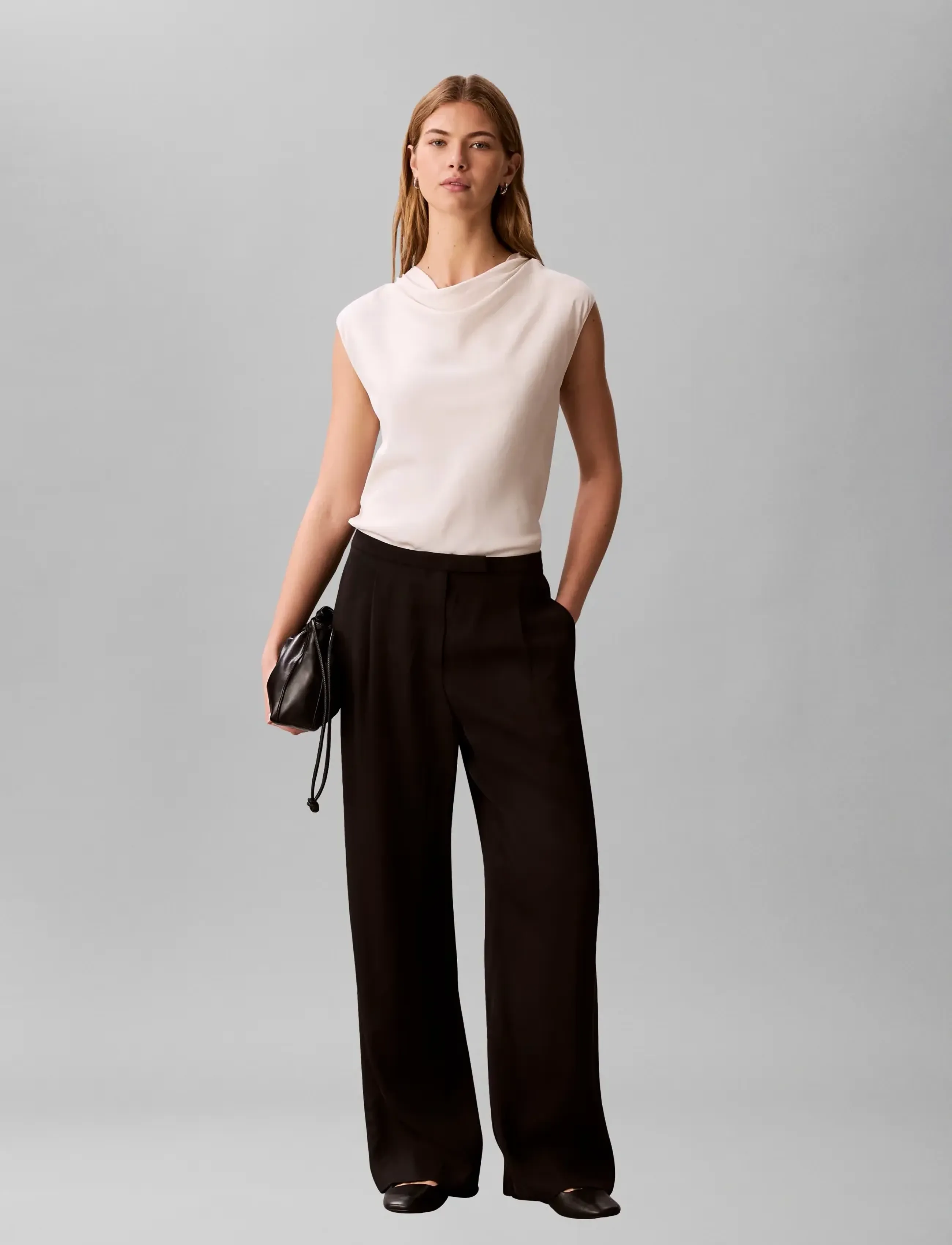 Calvin Klein Viscose Tw﻿ill Cowl Neck Tank, Kvinder, Cowl Neck Tanktop, Cream, Str: L
