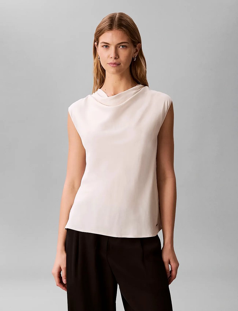 Calvin Klein - VISCOSE TWILL COWL NECK TANK - tanktops - white sand - 3