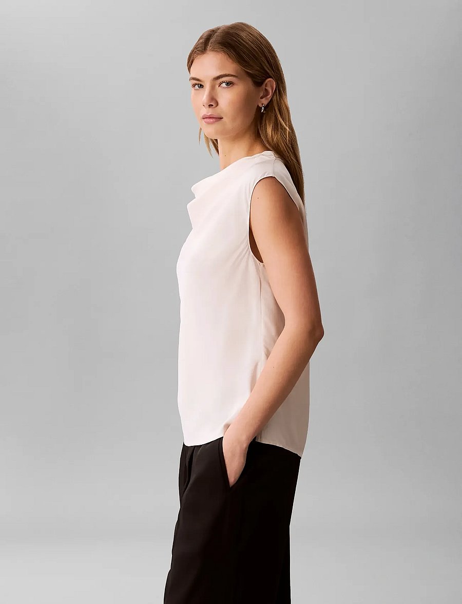 Calvin Klein - VISCOSE TWILL COWL NECK TANK - tanktops - white sand - 4