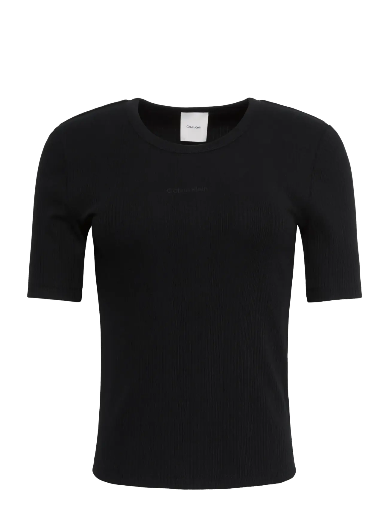 Calvin Klein HS VARIGATED RIB NANO LOGO CNECK - T-shirts - BLACK / black