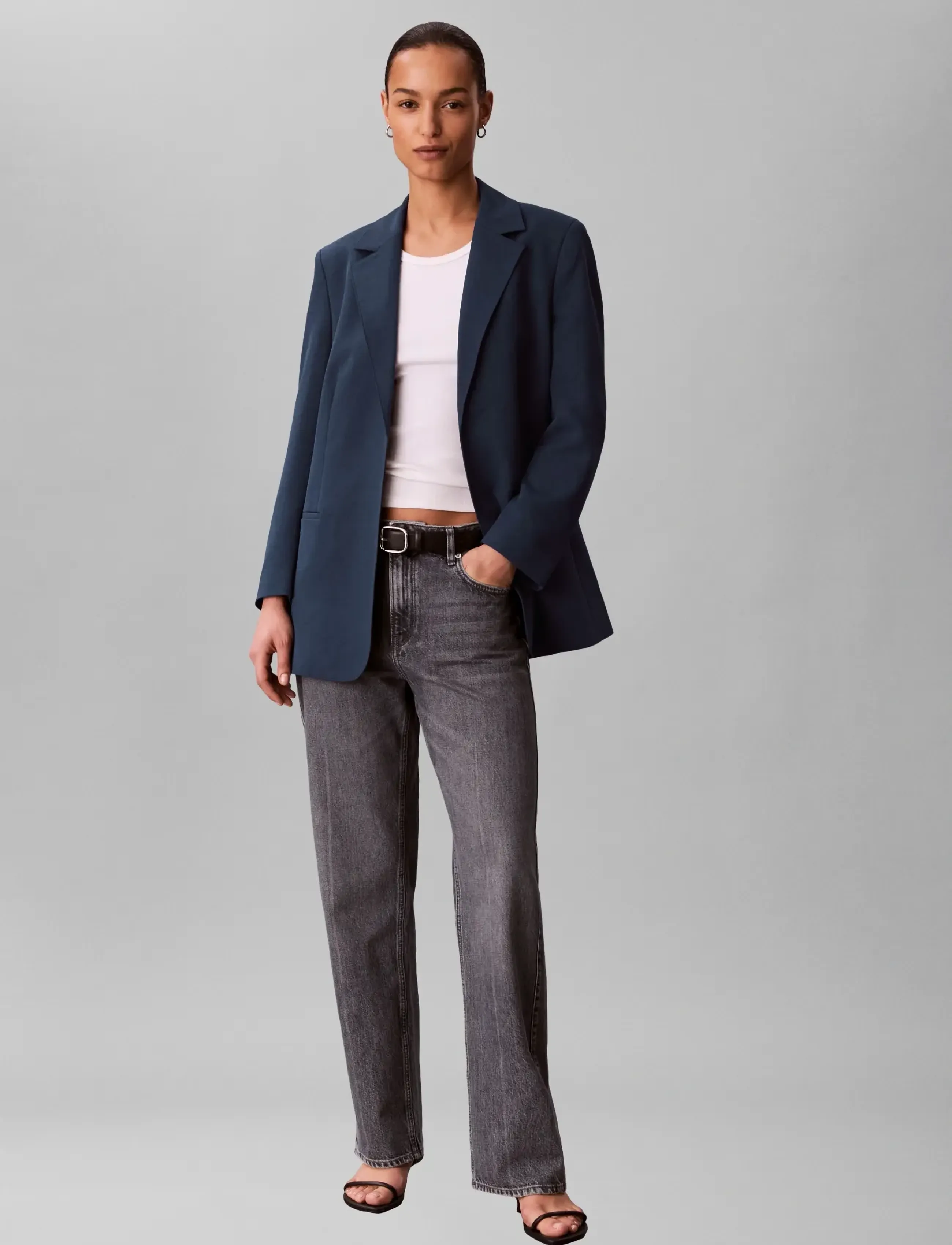 Calvin Klein Casual Twill Belted Blazer, 34, Marineblau - Frauen