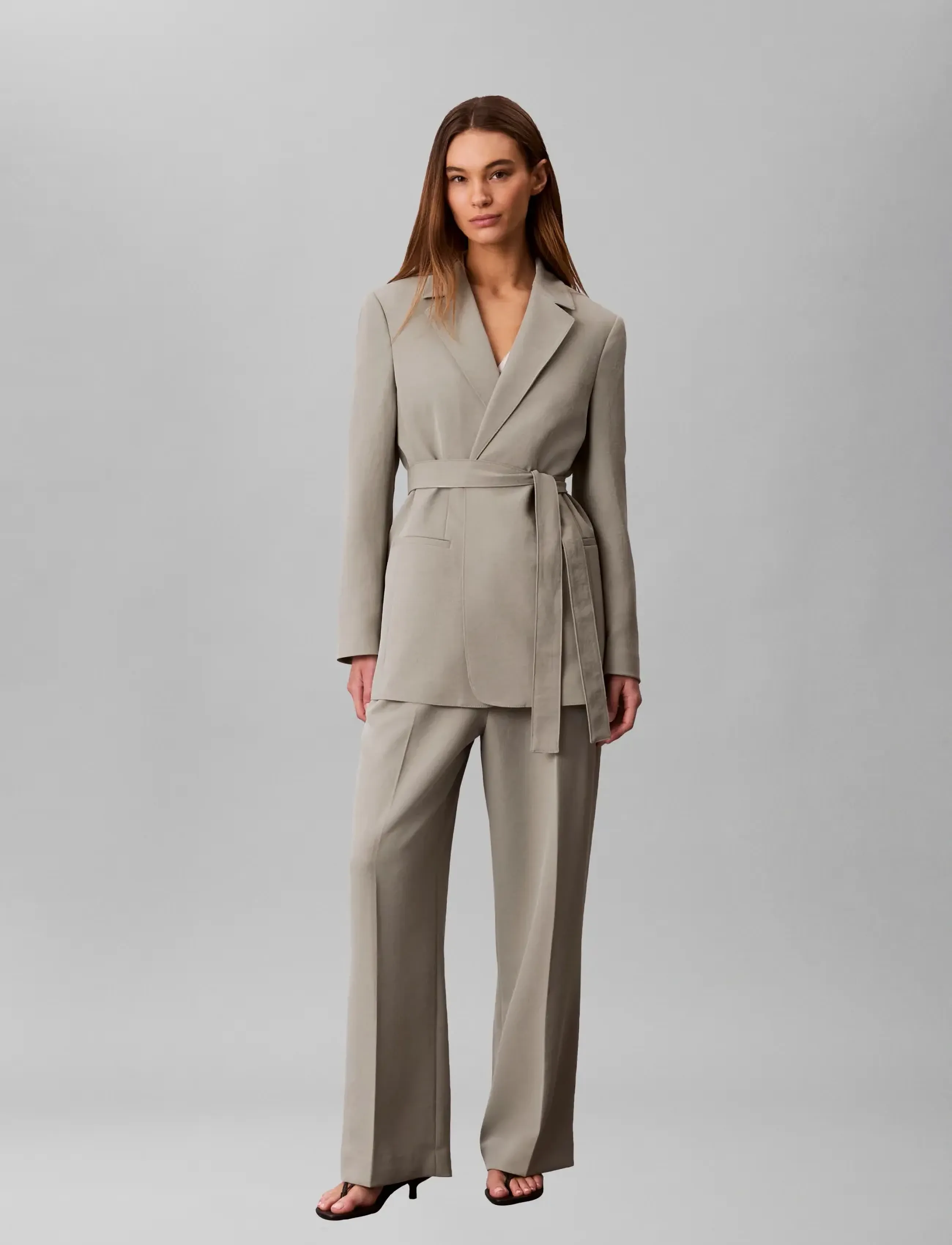 Calvin Klein Casual Twill Belted Blazer, 36, Khakigrün - Frauen
