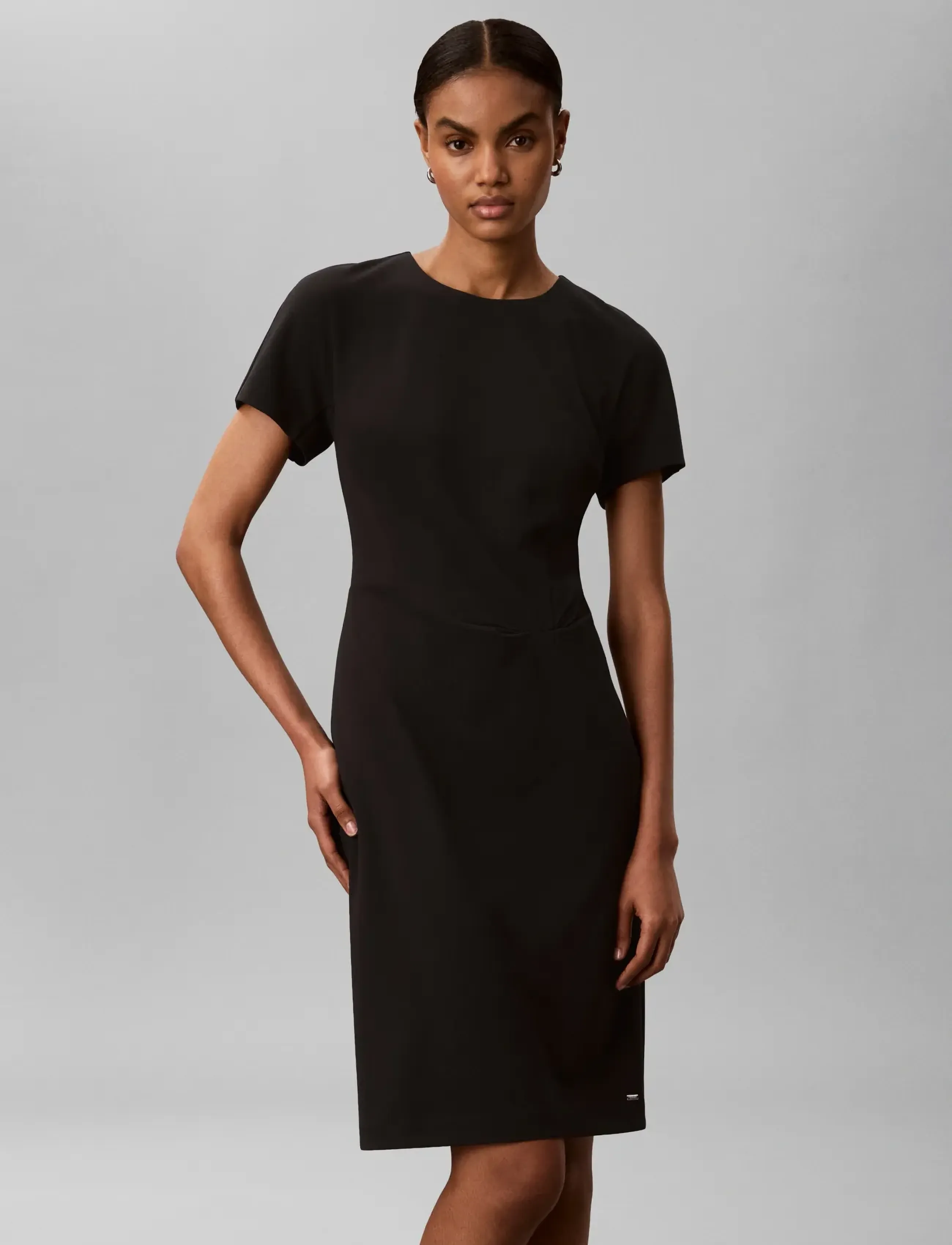 Calvin Klein Scuba Crepe Ss Knee Length Dress, S, Dresses, Schwarz - Knee-length & Midi, Frauen