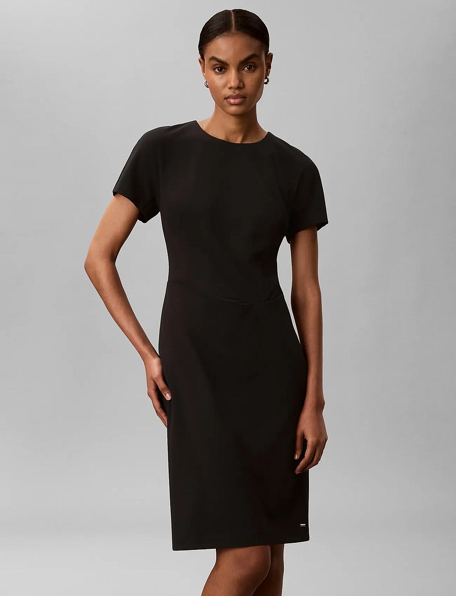 Calvin Klein - SCUBA CREPE SS KNEE LENGTH DRESS - midi kjoler - black - 0