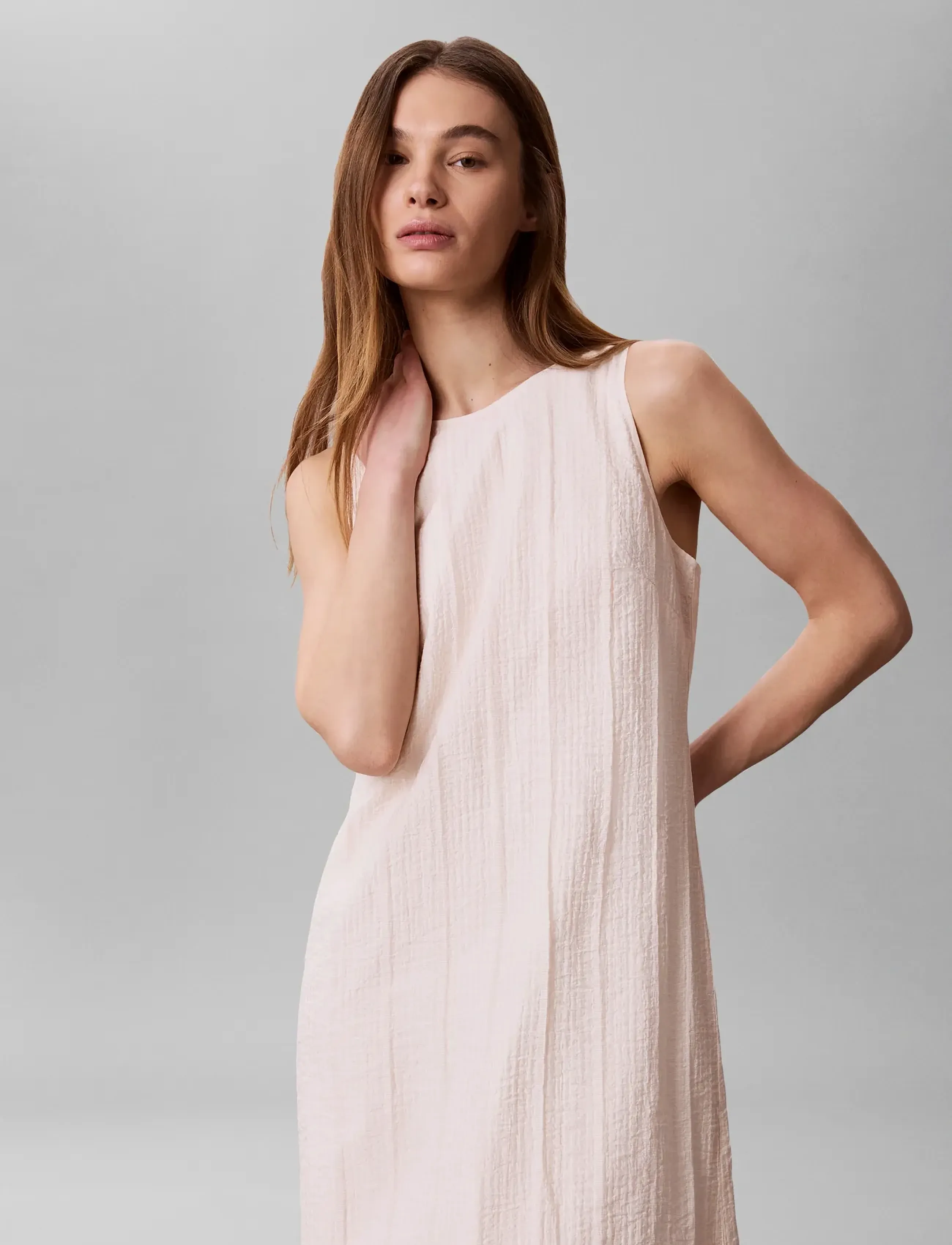 Calvin Klein Viscose Sheer Stripe Shift Dress, XS, Cream, Kjoler > Maxikjole, Dame