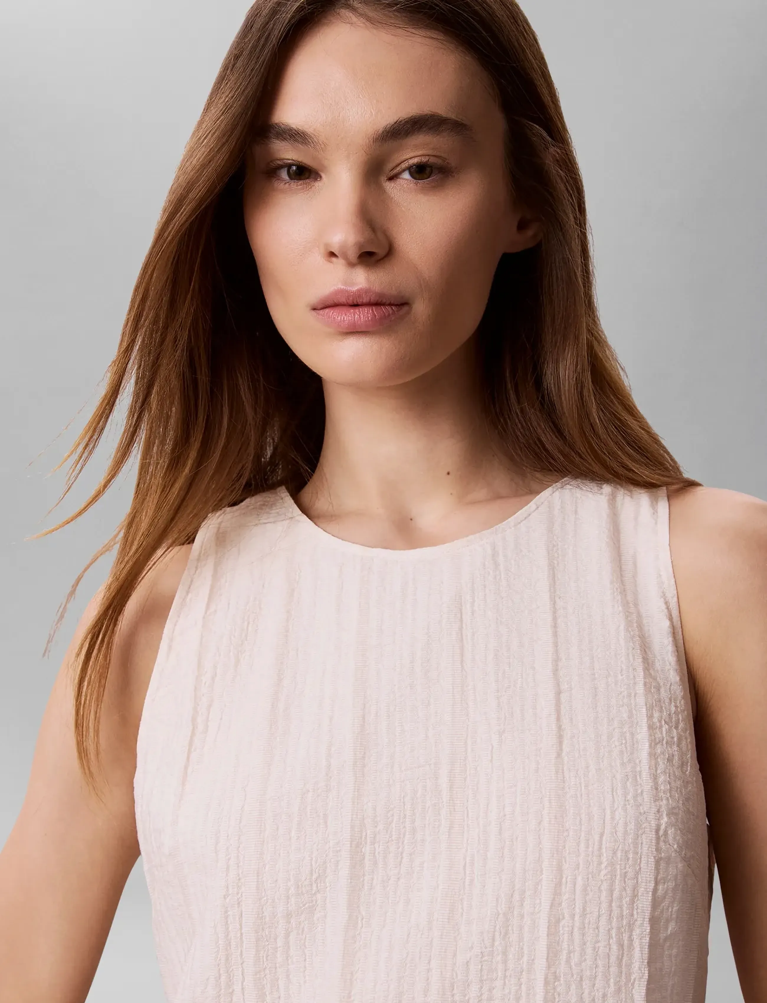 Calvin Klein - VISCOSE SHEER STRIPE SHIFT DRESS - sommerkleider - mother of pearl - 4