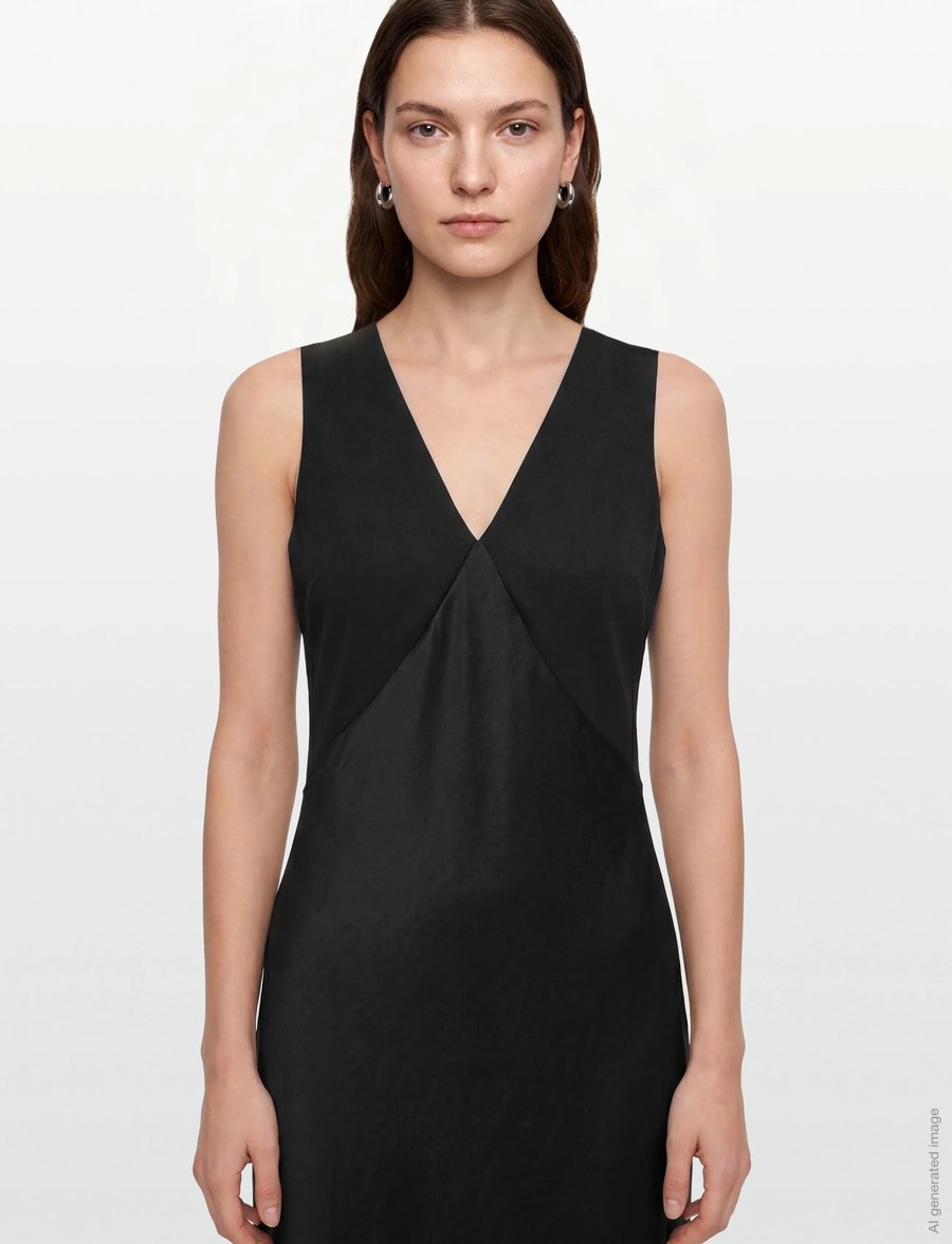 Calvin Klein - CREPE BACK SATIN V NECK MIDI DRE - midi dresses - black - 3