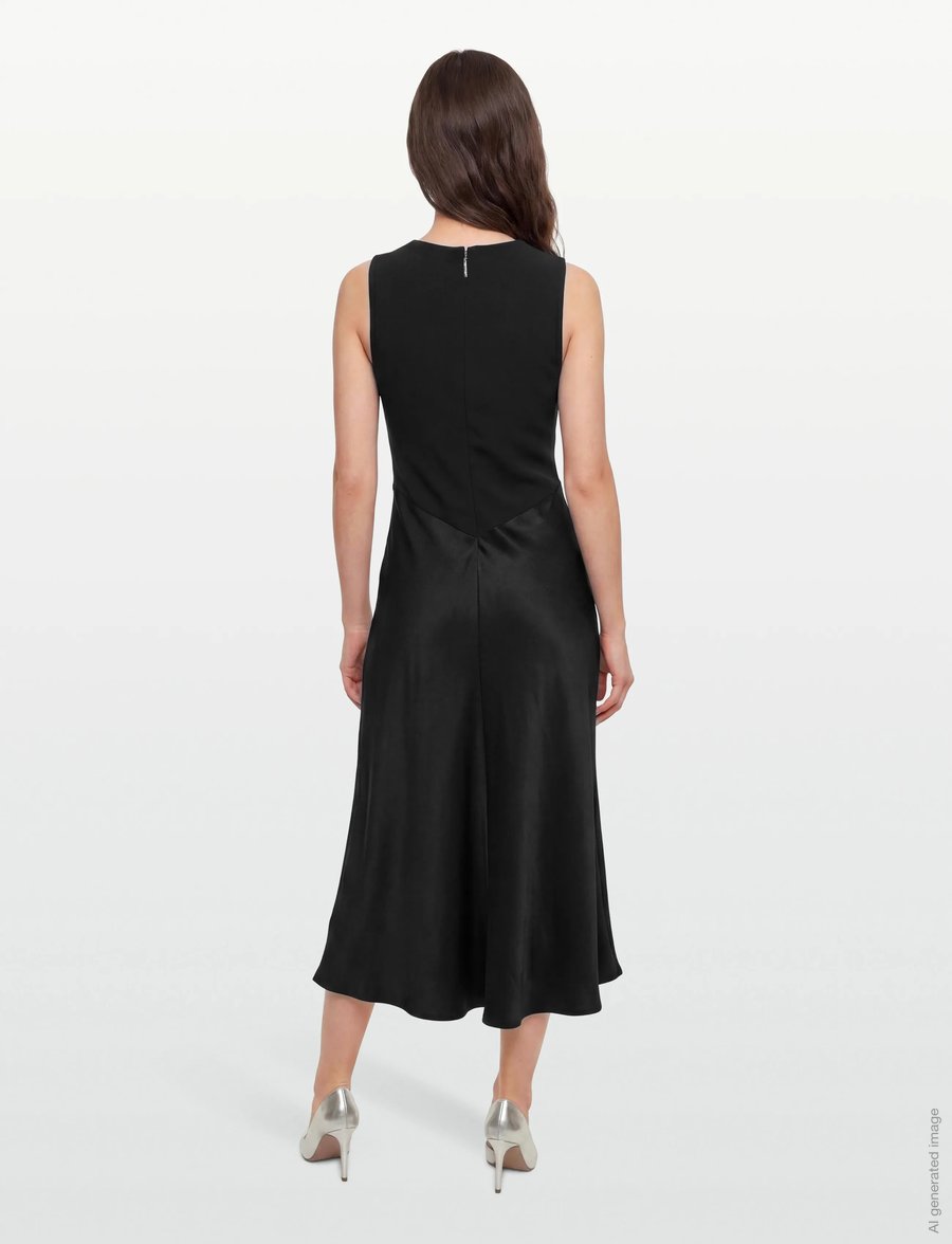 Calvin Klein - CREPE BACK SATIN V NECK MIDI DRE - midi dresses - black - 4