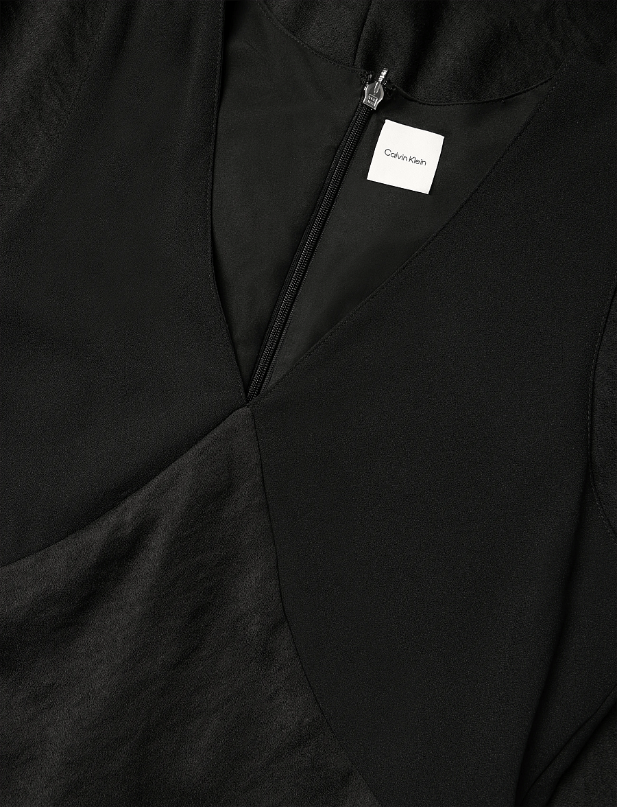 Calvin Klein - CREPE BACK SATIN V NECK MIDI DRE - midi dresses - black - 5