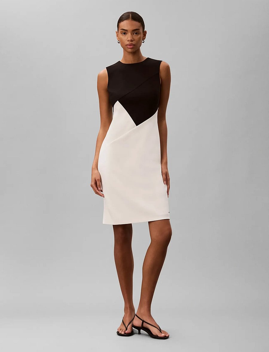 Calvin Klein - SCUBA CREPE SL COLORBLOCK DRESS - bodycon dresses - tofu and black colorblock - 0