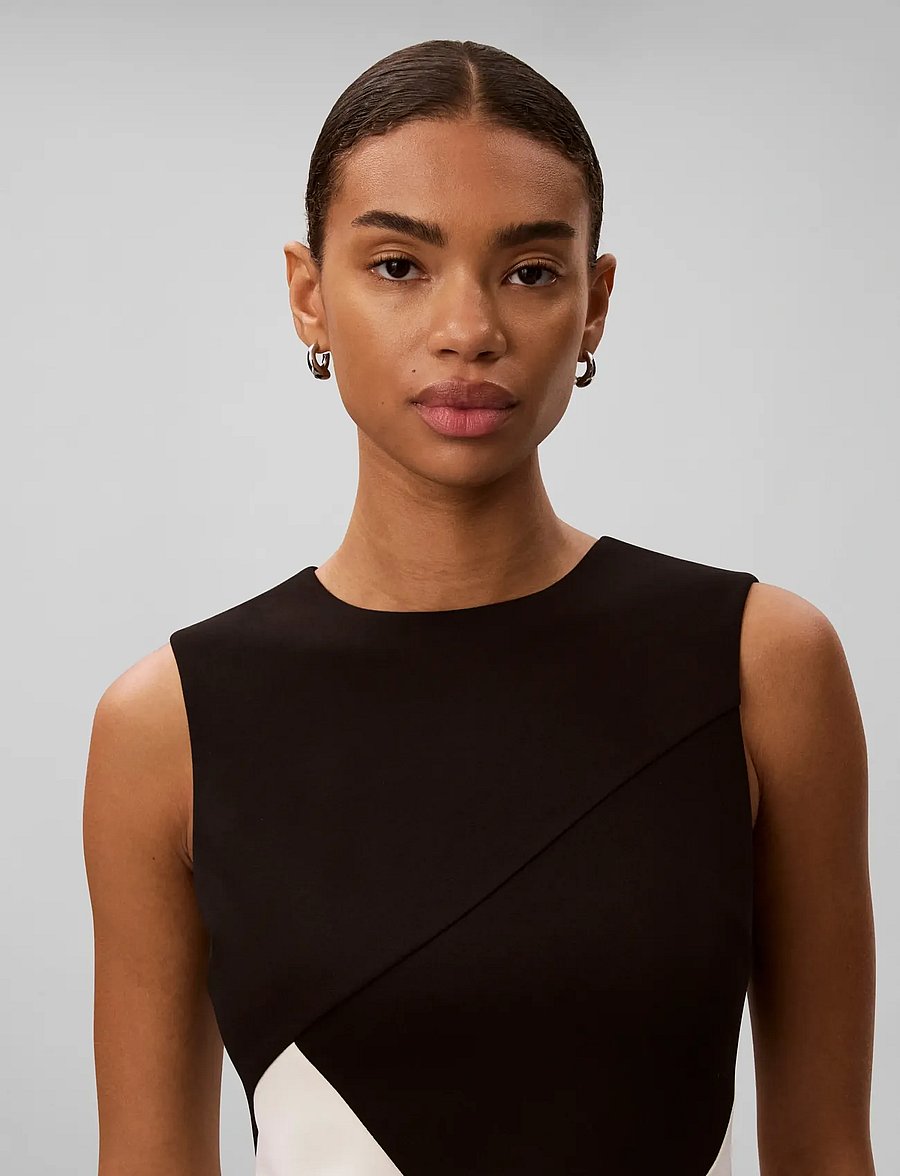 Calvin Klein - SCUBA CREPE SL COLORBLOCK DRESS - bodycon dresses - tofu and black colorblock - 4